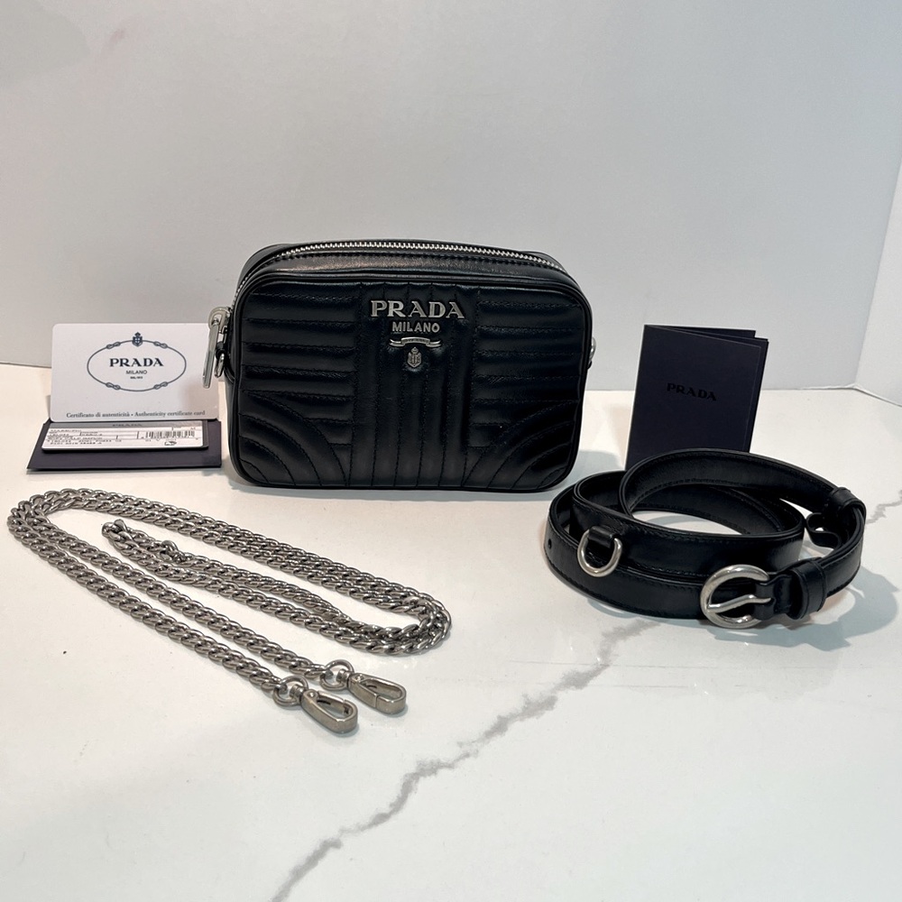 *SOLD* PRADA BLACK LEATHER BELT CONVERTABLE BAG/CROSSBODY